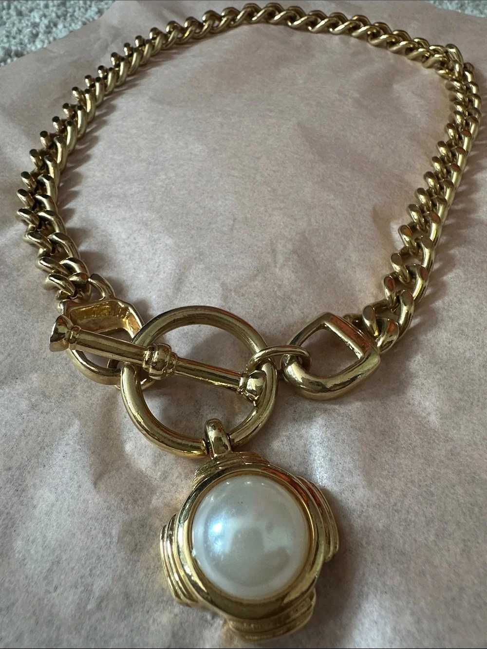 Vintage Gold Pearl Toggle Necklace